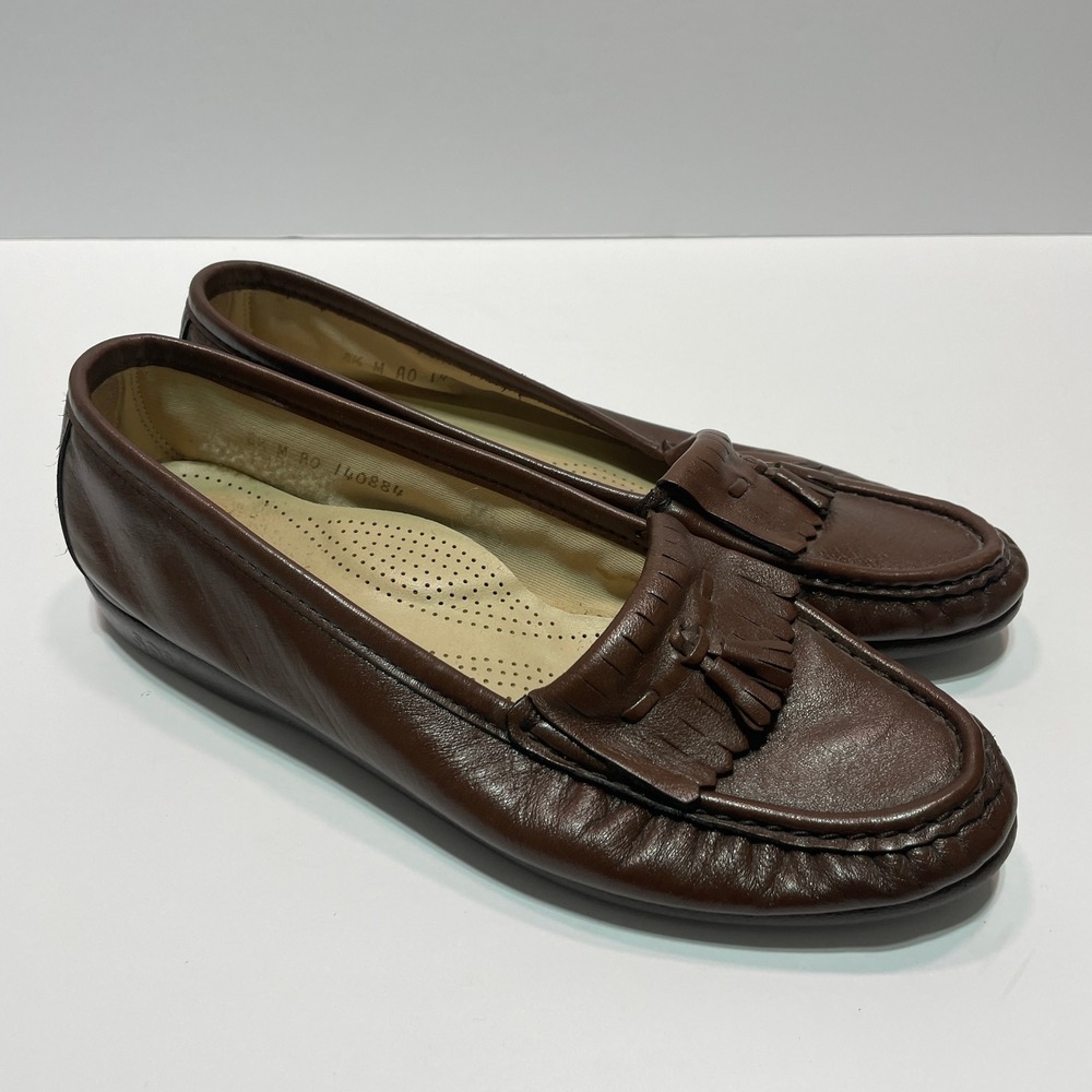 SAS Womens Kiltie Tassel Loafers Brown Leather Comfort Shoes 8.5 M 140884